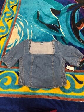Old Navy Denim Square-Neck Blouse - Blue